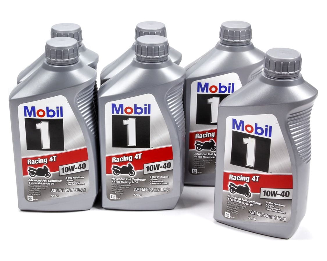 Mobil 1 Racing 4T 10W-40 Full Synthetic Motorcycle Oil, 1 Quart (Case of 6)