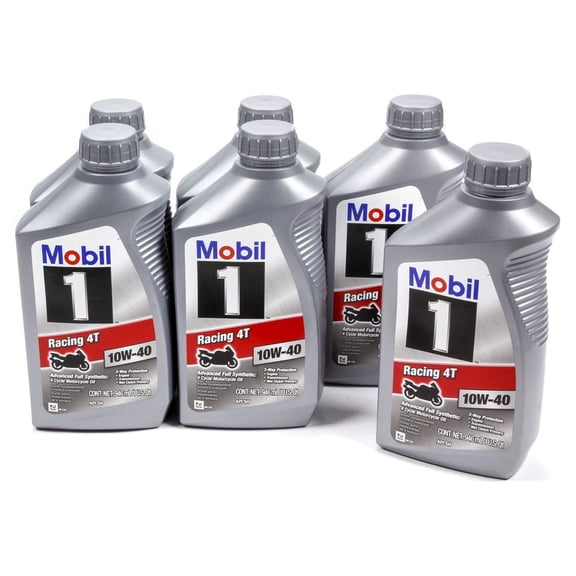 Mobil 1 Racing 4T 10W-40 Full Synthetic Motorcycle Oil, 1 Quart (Case of 6)