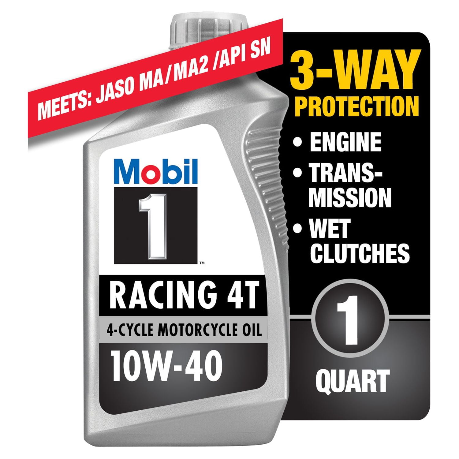 Mobil 1 Racing 4T Full Synthetic Motorcycle Oil 10W-40, 1 qt