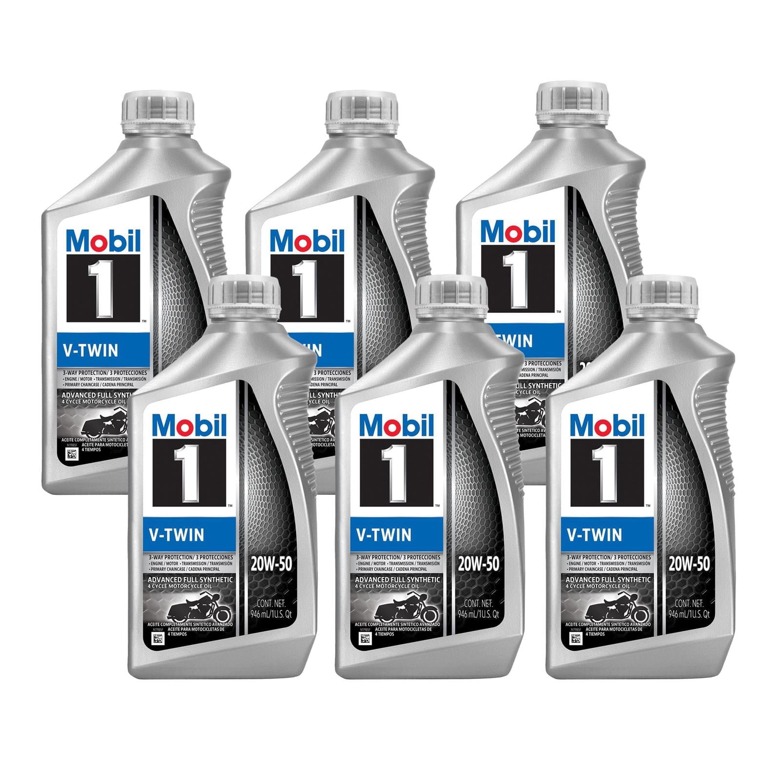 Mobil 1 V-Twin Full Synthetic Motorcycle Oil 20W-50, 6 Quart