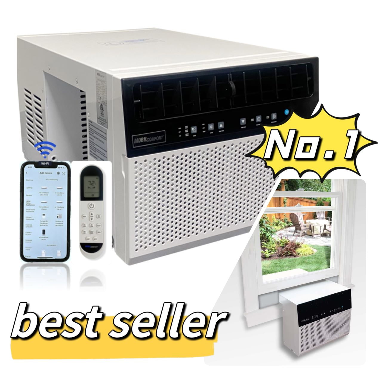 Mobil Comfort 8000 BTU (12,000 BTU Ashrae) 375 Sq. Ft. U Shaped Window Air Conditioner Energy Savings