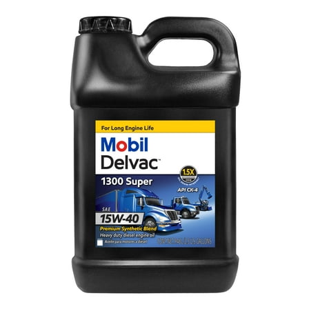 Mobil Delvac 1300 Super Heavy Duty Premium Synthetic Blend Diesel Engine Oil 15W-40, 2.5 Gallon