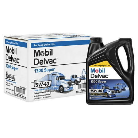Mobil Delvac 1300 Super Heavy Duty Synthetic Blend Diesel Engine Oil 15W-40, 1 Gal (4 pack)