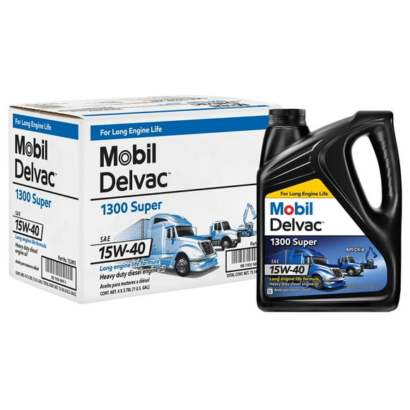 Mobil Delvac 1300 Super Heavy Duty Synthetic Blend Diesel Engine Oil 15W-40, 1 Gallon (Pack of 4)
