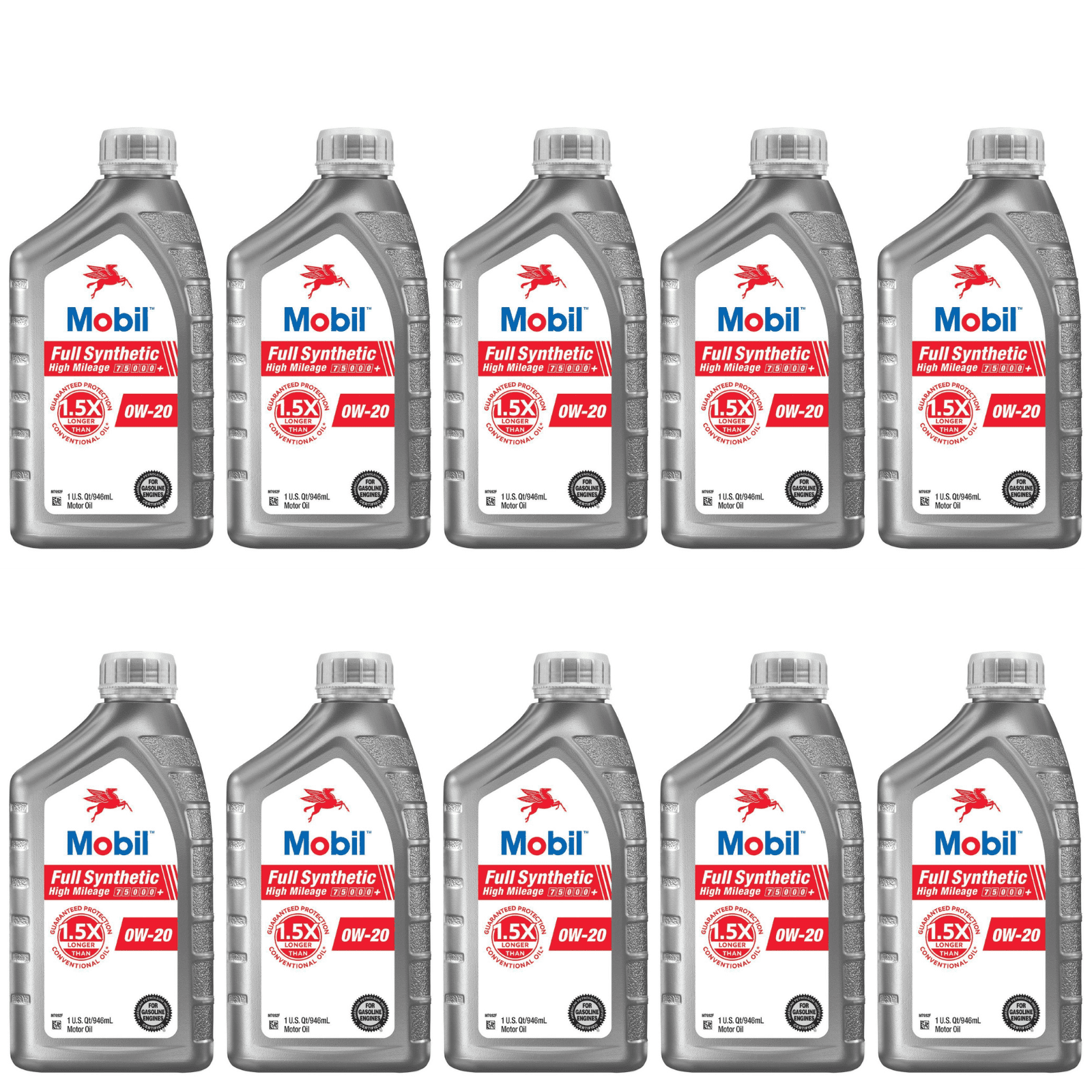 Mobil Full Synthetic High Mileage Motor Oil 0W20 Pack of 10