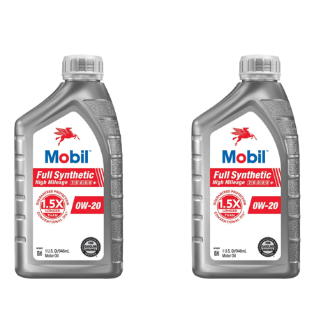 Mobil Full Synthetic High Mileage Motor Oil 0W-20, pack of 2