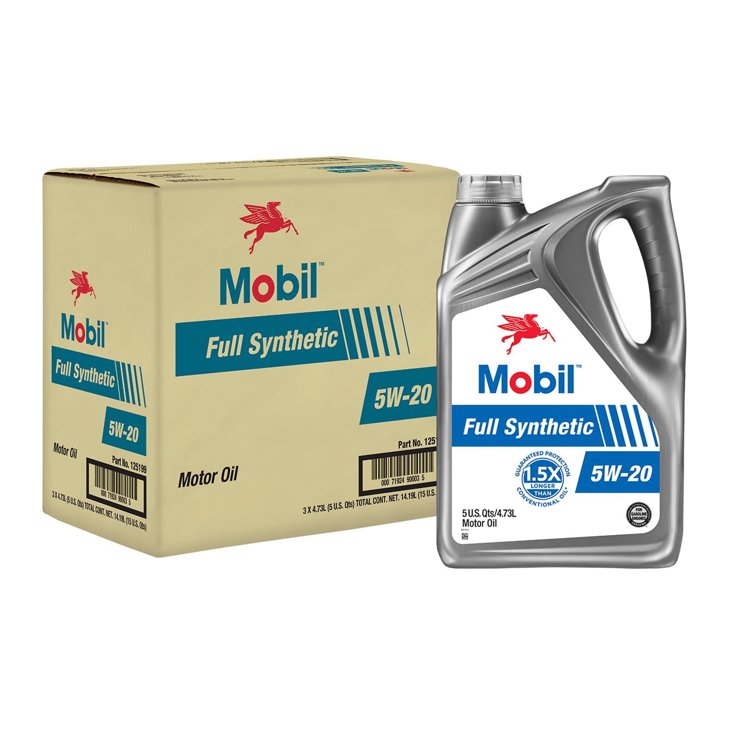 Mobil Full Synthetic Motor Oil 5W20, 5 Quart, Case of 3