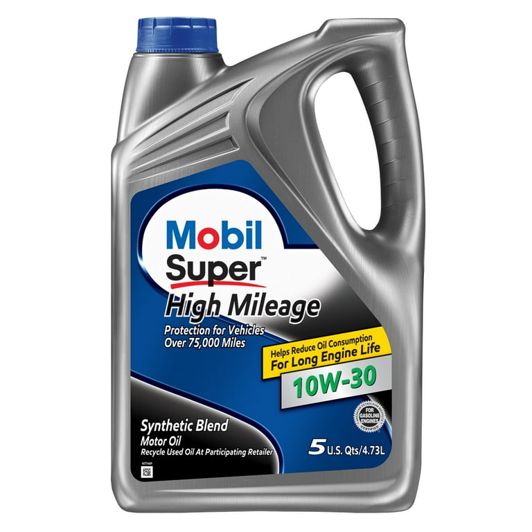 Mobil Super High Mileage Synthetic Blend Motor Oil 10W-30, 5 Quart