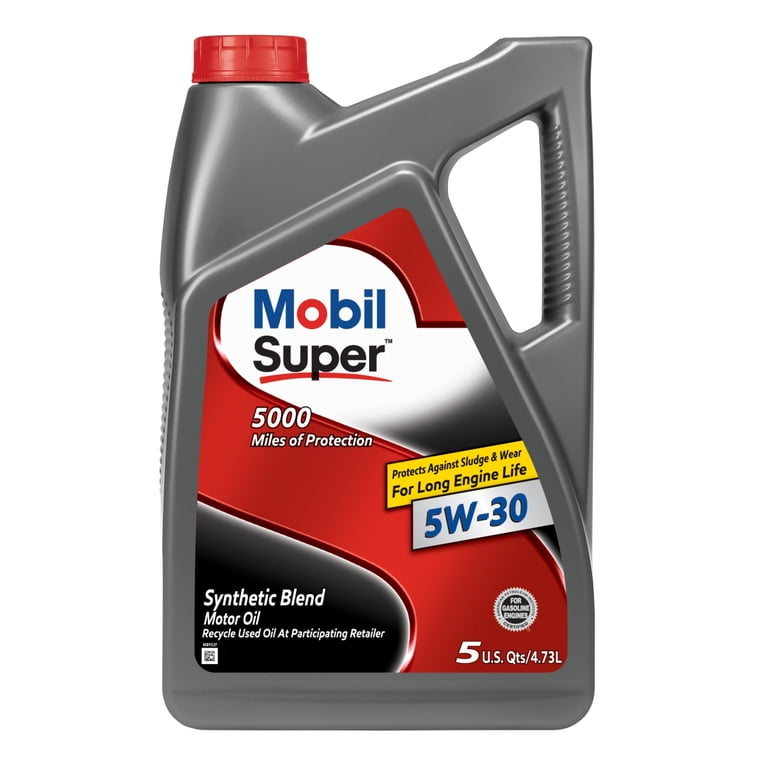 Mobil Super 5W-30 Synthetic Blend Motor Oil for Cars, 5 Quart