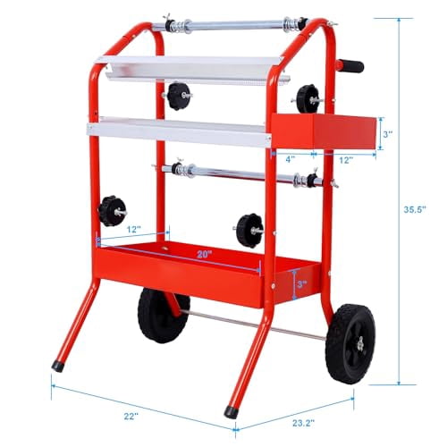 18" Mobile Masking Paper Dispenser With Storage Tray – Holds Multiple Rolls, Sharp Cutter, For Auto Body & Painting