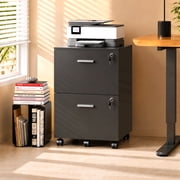 GALAXHERO 2 Drawer File Cabinet with Lock, Rolling Wooden Printer Stand for Home Office, Mobile Locking Office Cabinet Fits Letter/A4, Black