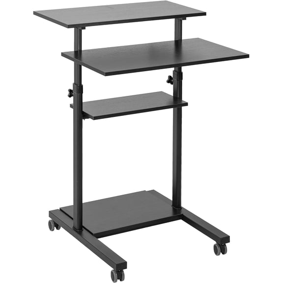Mobile 28 inch Standing Desk Workstation, Height Adjustable Rolling Laptop Cart with Storage, Black, CART-V02DB