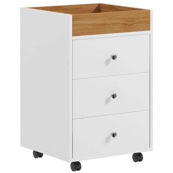 Mobile 3 Drawer File Cabinet on Wheels for Home Office, Under Desk Printer Stand with Storage, White Particleboard