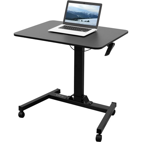Mobile 32 inch Sit Stand Laptop Cart, Height Adjustable Rolling Podium, Locking Wheels, Black, CART-V07B