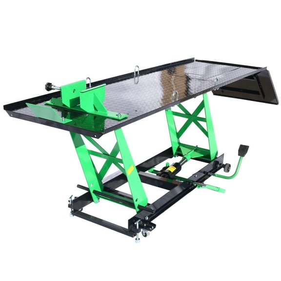 Mobile ATV/Motorcycle Lift Table, Heavy Duty Manual/Pneumatic Jack with Removable Ramp Air Hydraulic Motorcycle Lift Hold up to 1000LBS Heavy Duty Manual/Pneumatic Jack with Removable Ramp