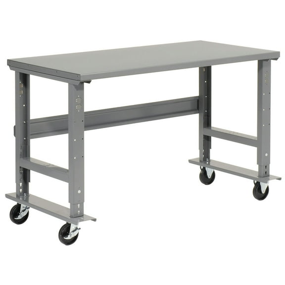 Mobile Adjustable Height C-Channel Leg Workbench, Steel, 48"W x 30"D, Gray