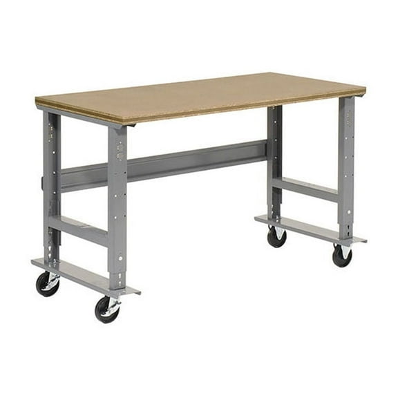 Mobile Adjustable Height Workbench, Shop Square Edge, 72"W x 36"D, Gray
