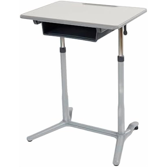 Mobile Adjustable Student Desk, Standing Desk, Grey$$Office