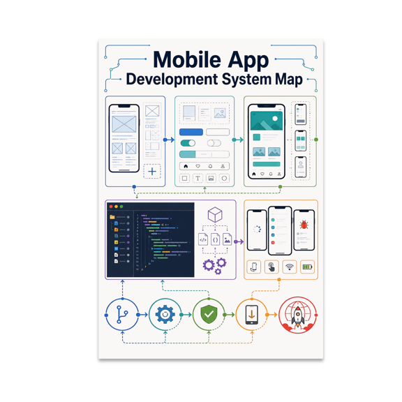 Mobile App Development System Map - Mobile Developers, 13 x 19 in Glossy Unframed Wall Poster, Vertical