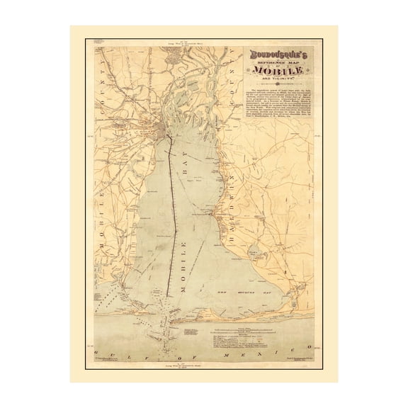 Mobile Art, 1889 Vintage Map of Mobile Alabama, AL History Wall Decor Gift, Old Mobile Map - 18" x 24" Unframed Print