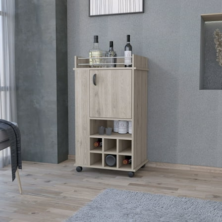 Mobile Bar Cart With 6 Wine , 2 Shelves And Gray Appearance , Gray, 6-built In Rack, 2 Side For Living