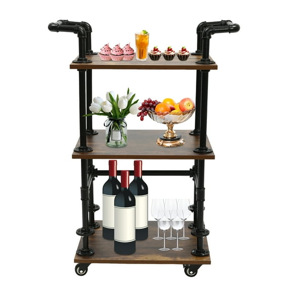 Mobile Bar Serving Cart Rolling Bar CartWine Cart Beverage Storage Rack 3 Tier