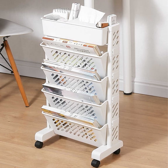 Mobile Bookcase with Wheels | Rolling Bookshelf Cart for Classroom, Office & Home | White Plastic Book Storage Shelf | 25.39" x 15.35" x 7.48" | 1-Piece Set