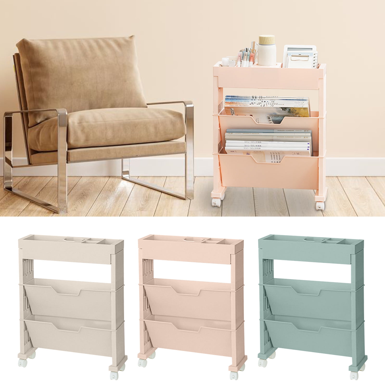 Mobile Bookshelf 3layer Rolling Utility Car, Mobile Bookshelf