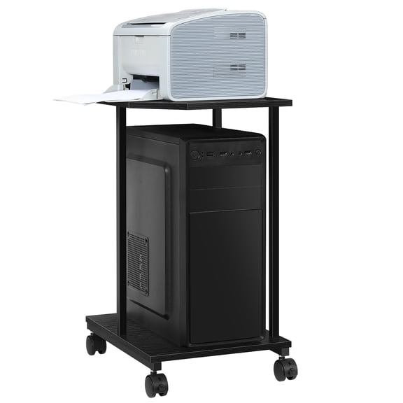 Mobile CPU Stand with Printer Shelf, 2-Tier Rolling Computer Tower Cart for Office & Home