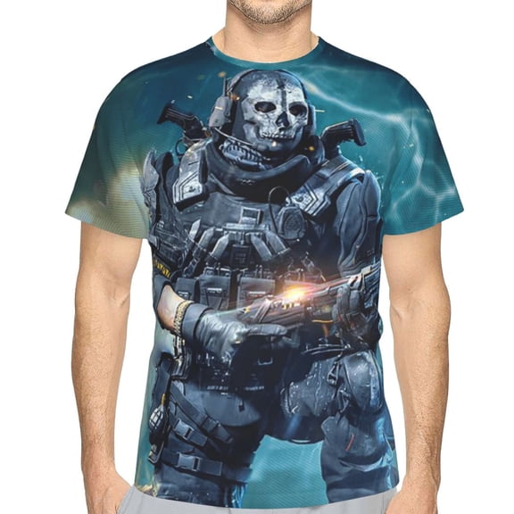 Mobile Call of Duty Ghost Men's T-Shirt Slim Fit Short Sleeve Shirts Casual Graphic Tees Tops
