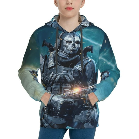 Mobile Call of Duty Ghost Youth Pullover Hooded Graphic Sweatshirts Long Sleeve Casual Hoodies Teen