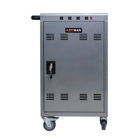 FunMay Rolling Charging Cart and Cabinet with Wheels for Tablets and Laptops, Silver Metal