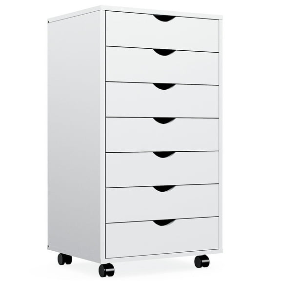 EDX 7 Drawer Dresser - Spacious Wood Storage Cabinet for Bedroom, Home, Office Organization, White