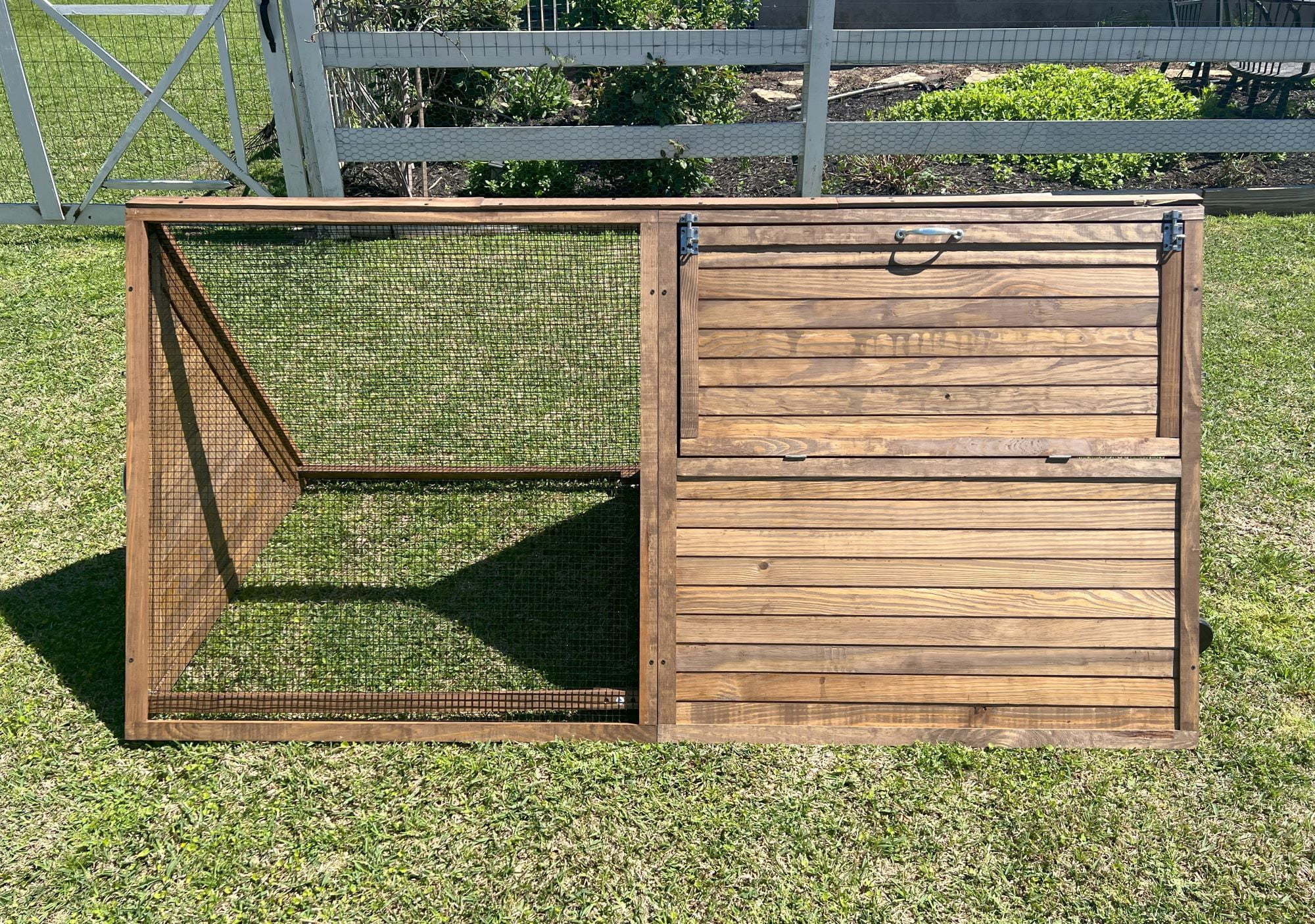 Small Brown Wooden Mobile Chicken Coop with Caster Wheels