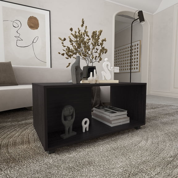Mobile Coffee Table with Wheels, 36" Rectangular, Black Wengue Finish, One Shelf Storage, Easy Rolling for Living Room