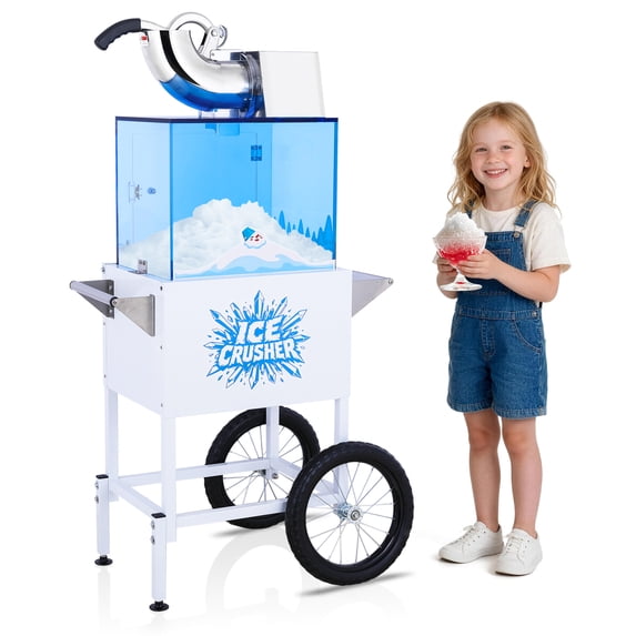Mobile Commercial Ice Crusher with Wheels Cart, Electric Snow Cone Shaved Ice Machine for Outdoor Events.