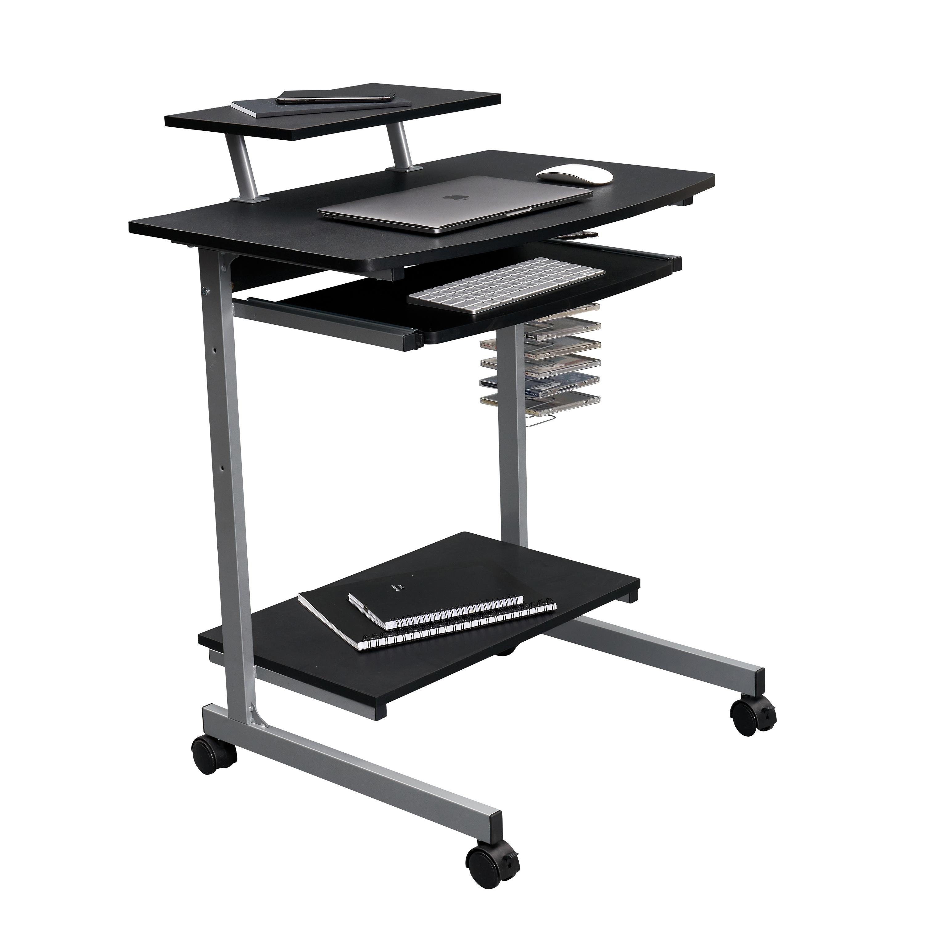 Mobile Compact Computer Desk Cart for Small Spaces, Work Workstation, Writing Desk Table with