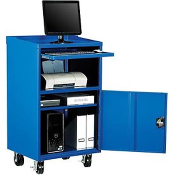 Mobile Computer Cabinet - Blue - 27 x 24 x 49.25 in. - Adjustable CPU Shelf