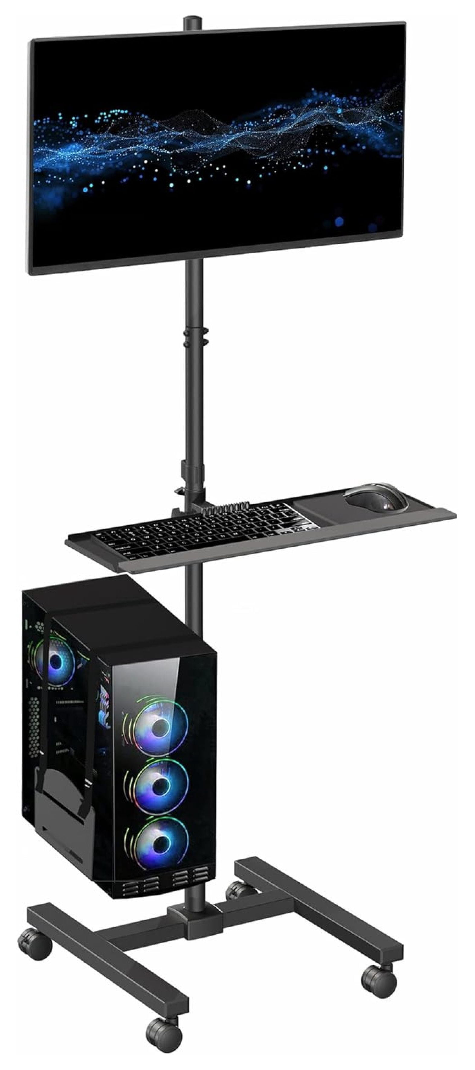Side Computer Cart Mobile Computer Cart with Monitor Mount for up to 32” Screens, Rolling ...