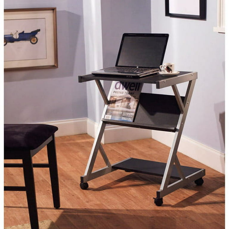 Mobile Computer Cart with Shelf Black
