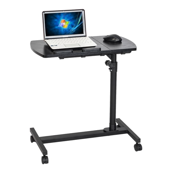 Mobile Computer Desk with Adjustable Desktop, Rolling Laptop Table with Height Adjustable, Four-Wheel Multifunctional Desk for Home, Office, Sofa, Bed, Black