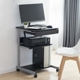 thumbnail image 1 of Mobile Computer Desk Cart, Small Rolling Laptop Desk PC Table Workstation with Drawer and Printer Shelf, Writing Desk Table for Small Space/Home Office, 1 of 8