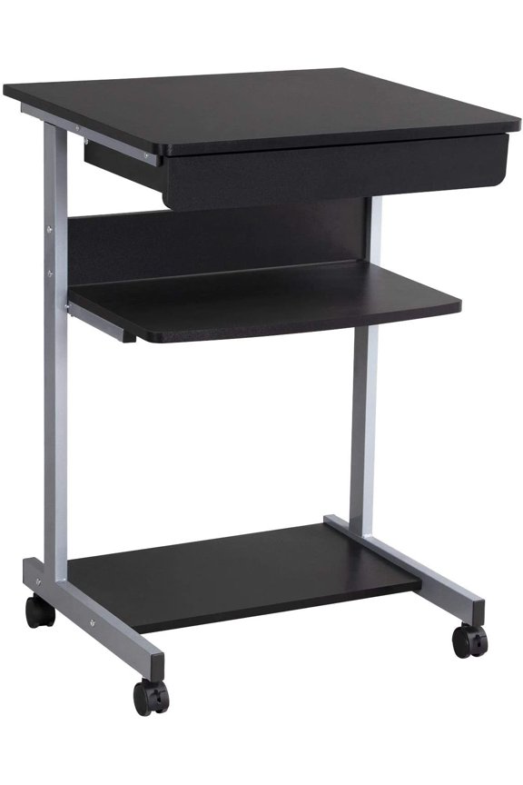 Mobile Computer Desk Office Desk Laptop Computer Table Study Writing Desk with Drawers and Printer Shelf on Wheels for Home Office