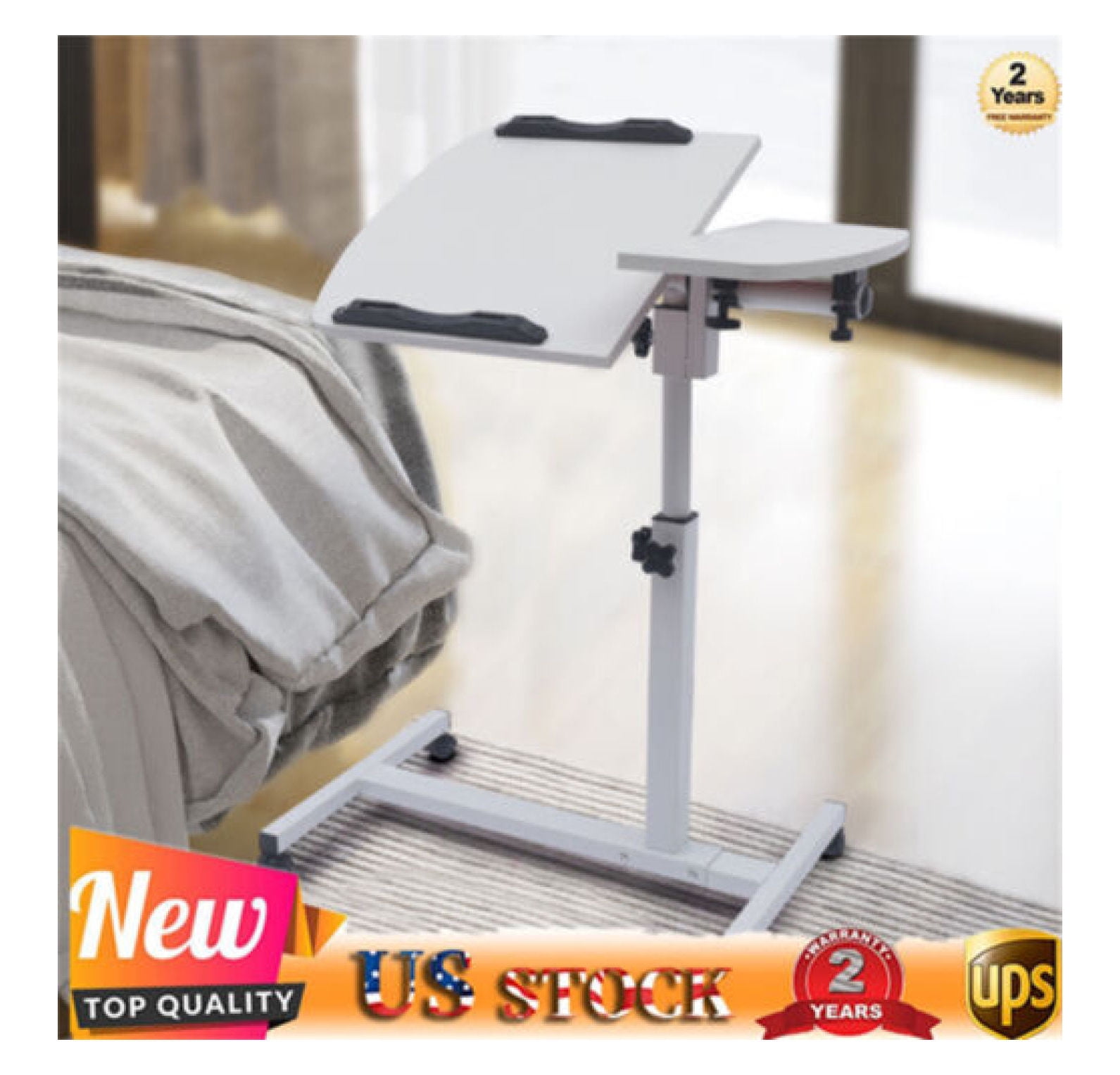 Mobile Computer Desk Over Bed Table Rolling Laptop Stand Bedside Table