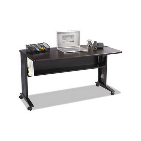 Mobile Computer Desk with Reversible Top 53.5w x 28d x 30h, Mahogany/Medium Oak/Black