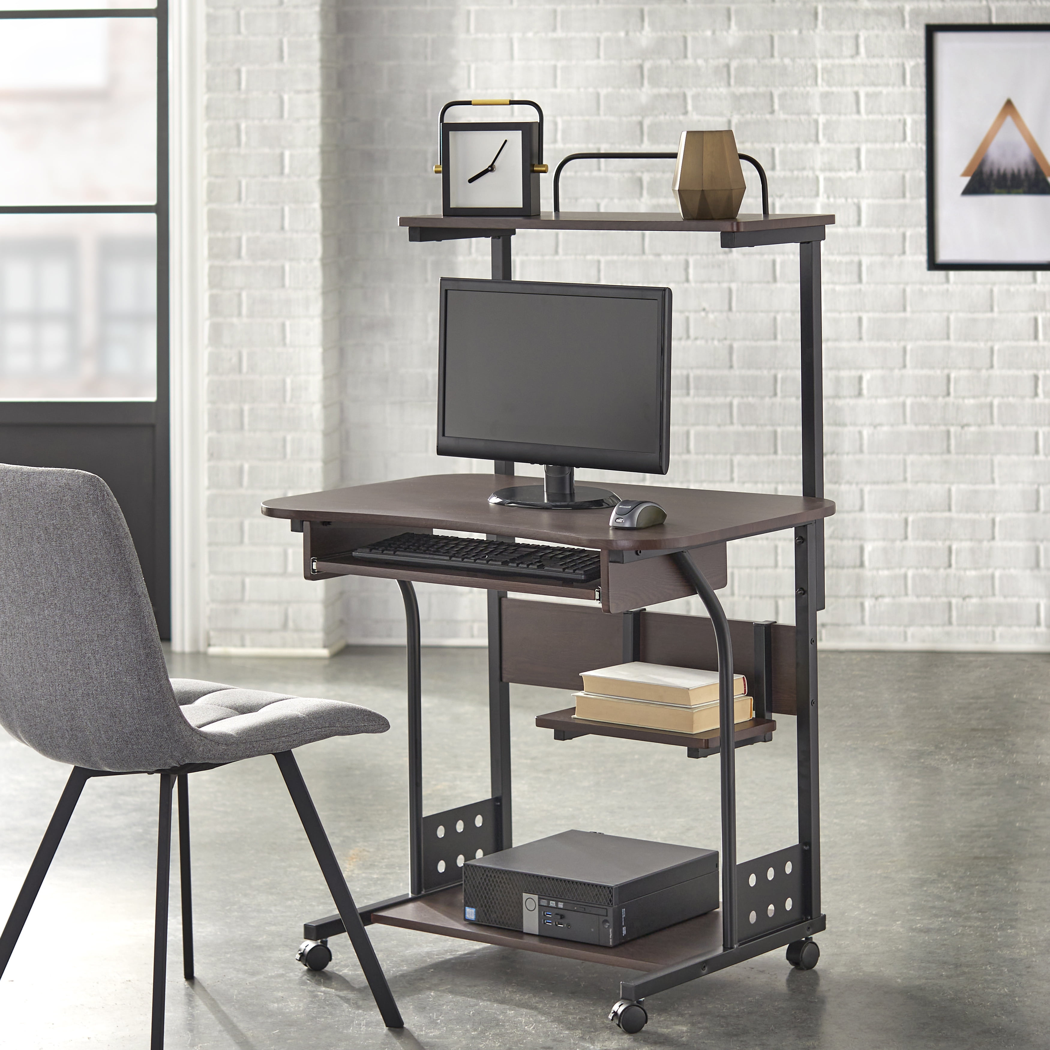 Mobile Computer Tower with Sliding Keyboard Tray and Convenient Casters