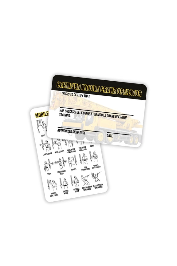 Mobile Crane Operator Certified Plastic Card 5pk 2x3.5 Reference Certification Card Industrial Pocket Guide Hand Signals Scaffold Stickers