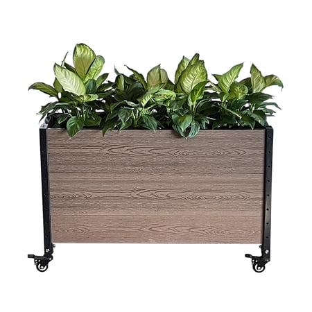Mobile Deep Trough Planter Box Raised Garden Bed Wood Texture Brown & Black