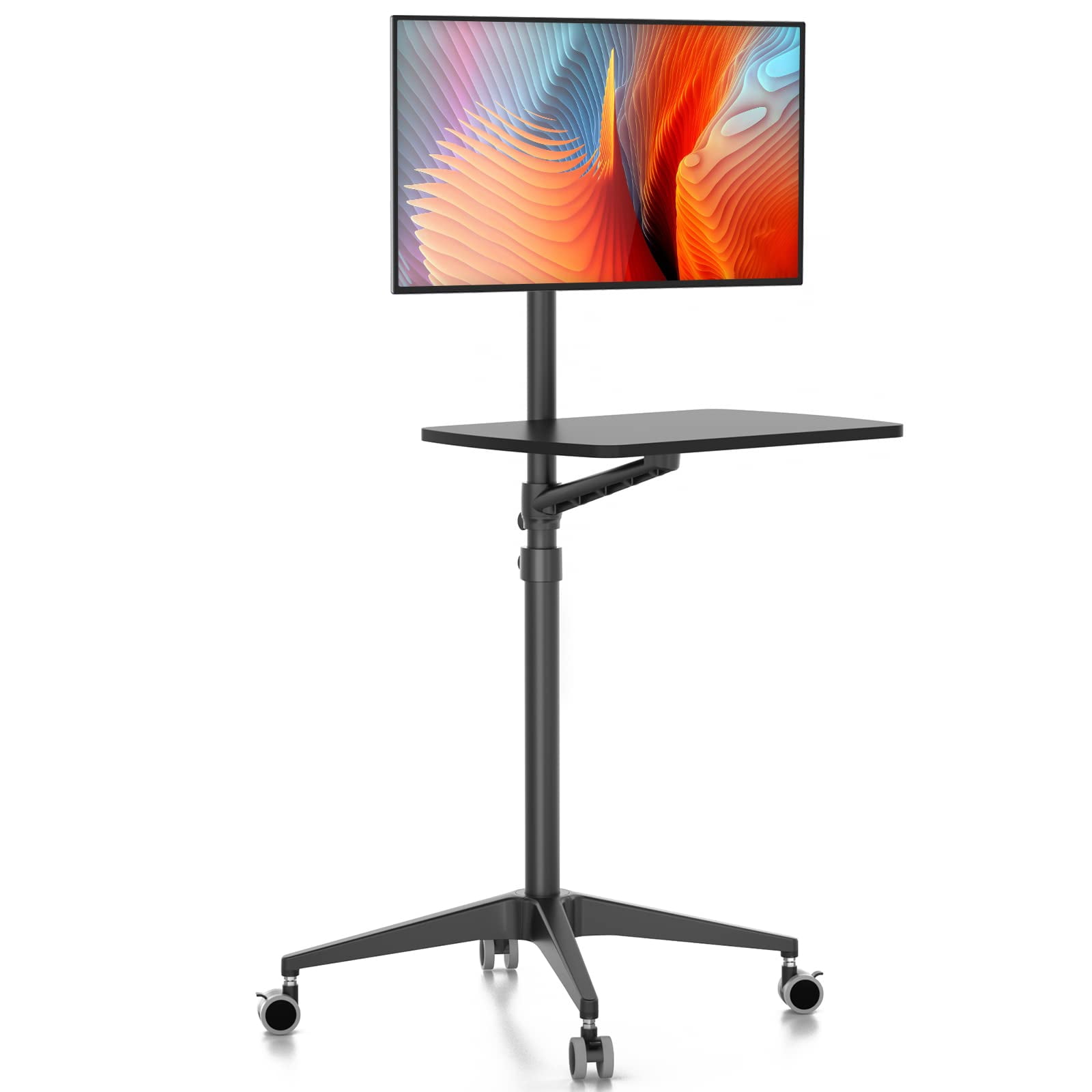 Mobile Desk Workstation Mulitiuse Rolling Laptop Floor Stand 34"-48.6" Height Adjustable Compatible With 17"-27" Monitor&12"-17" 21"*14" Maxload 17.6lbs 4 Lockable Wheels B
