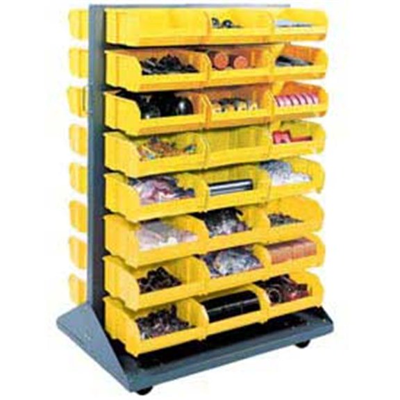Mobile Double Sided Floor Rack with 24 of Yellow Stacking Bins - Gray - 36 x 54 in.